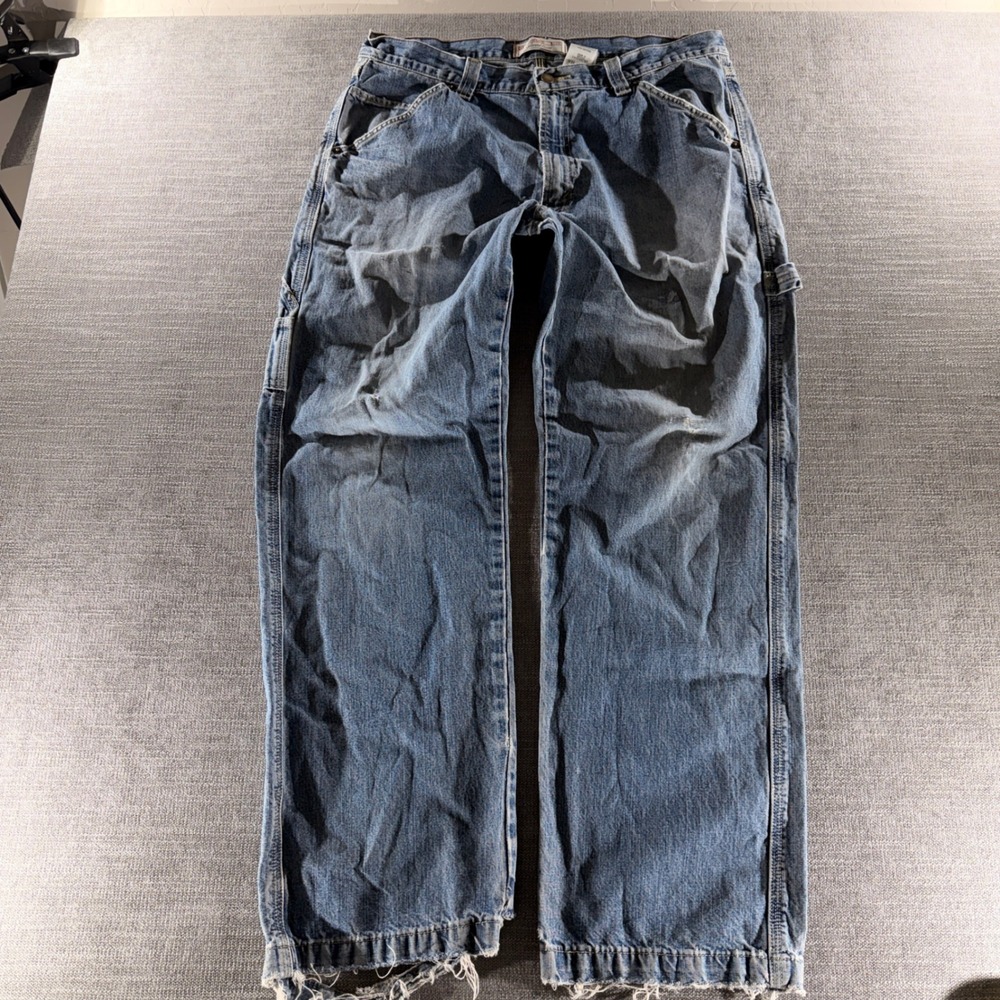 Levi Strauss Signature Carpenter Jeans Mens 34x32 Blue Fair Distressed Utility